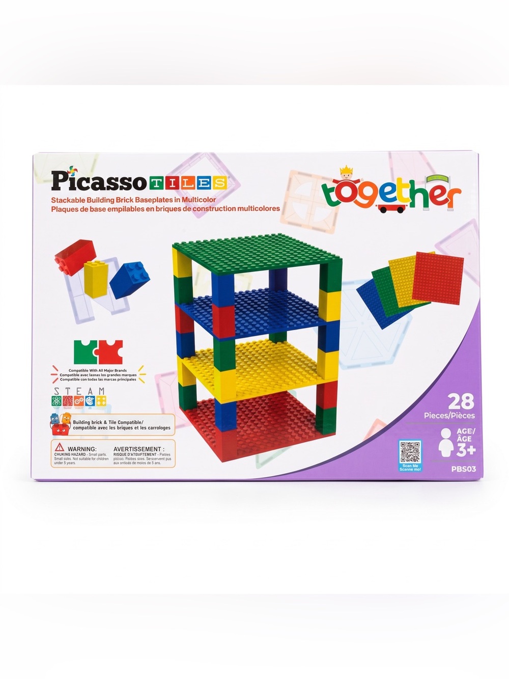 PicassoTiles 28-Piece Stackable Building Brick Baseplates Set (PBS03)